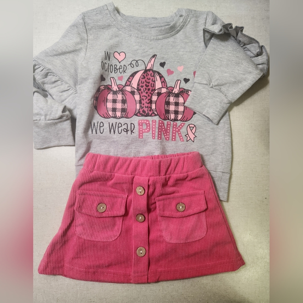 Gray and Pink Pumpkin Long Sleeve Tee, 2XS, NWOT, Breast Cancer Month